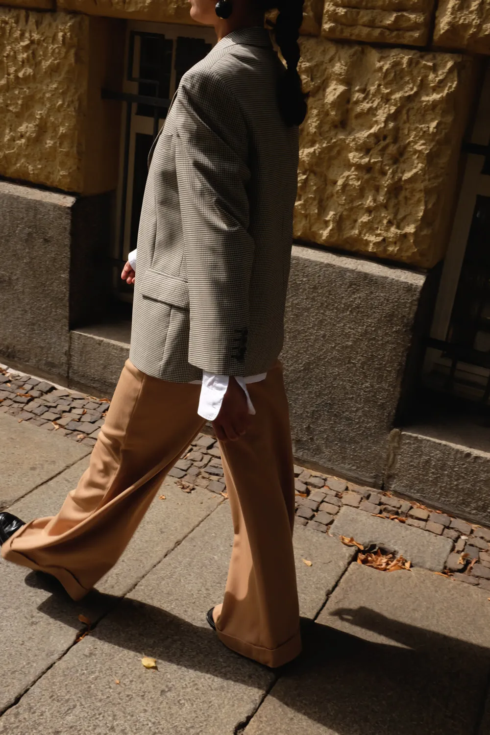 0086_VINTAGE 1960 WOOL BEIGE WIDE LEG PANTS