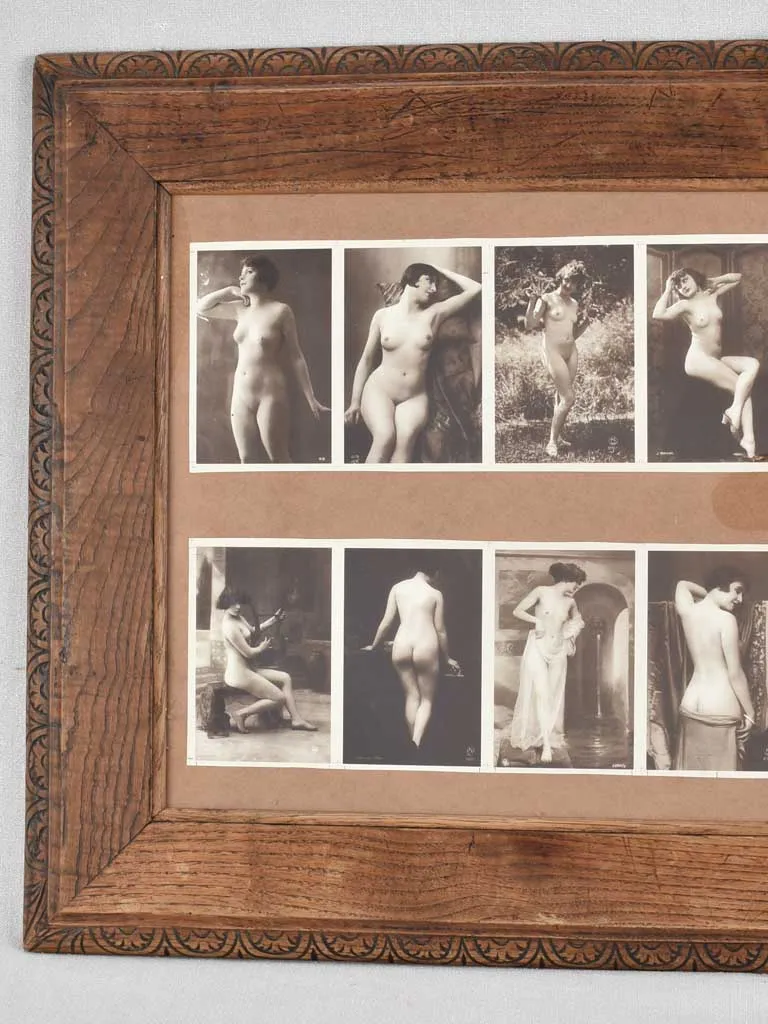 16 black and white nude photographs in an Art Deco frame 24" x 39"