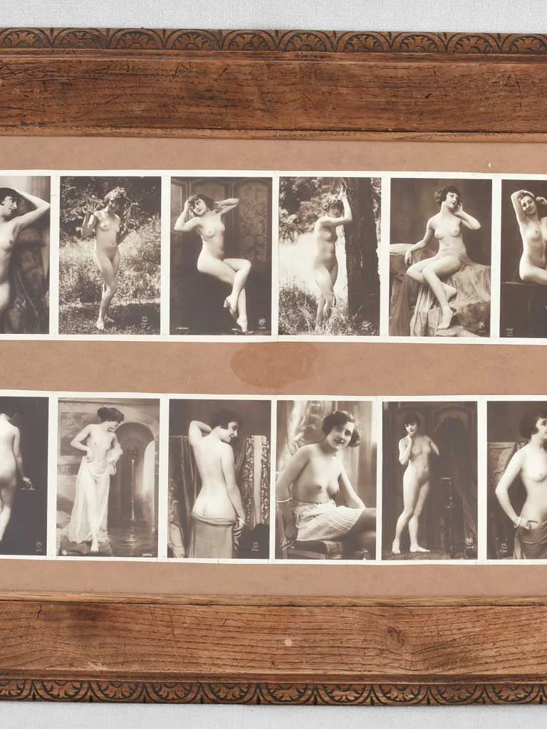 16 black and white nude photographs in an Art Deco frame 24" x 39"