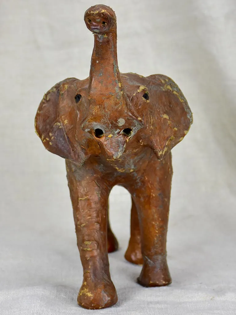 1950's Leather and wood sculpture of an elephant