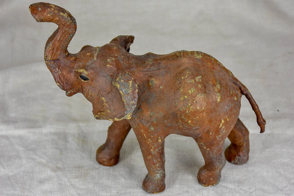 1950's Leather and wood sculpture of an elephant