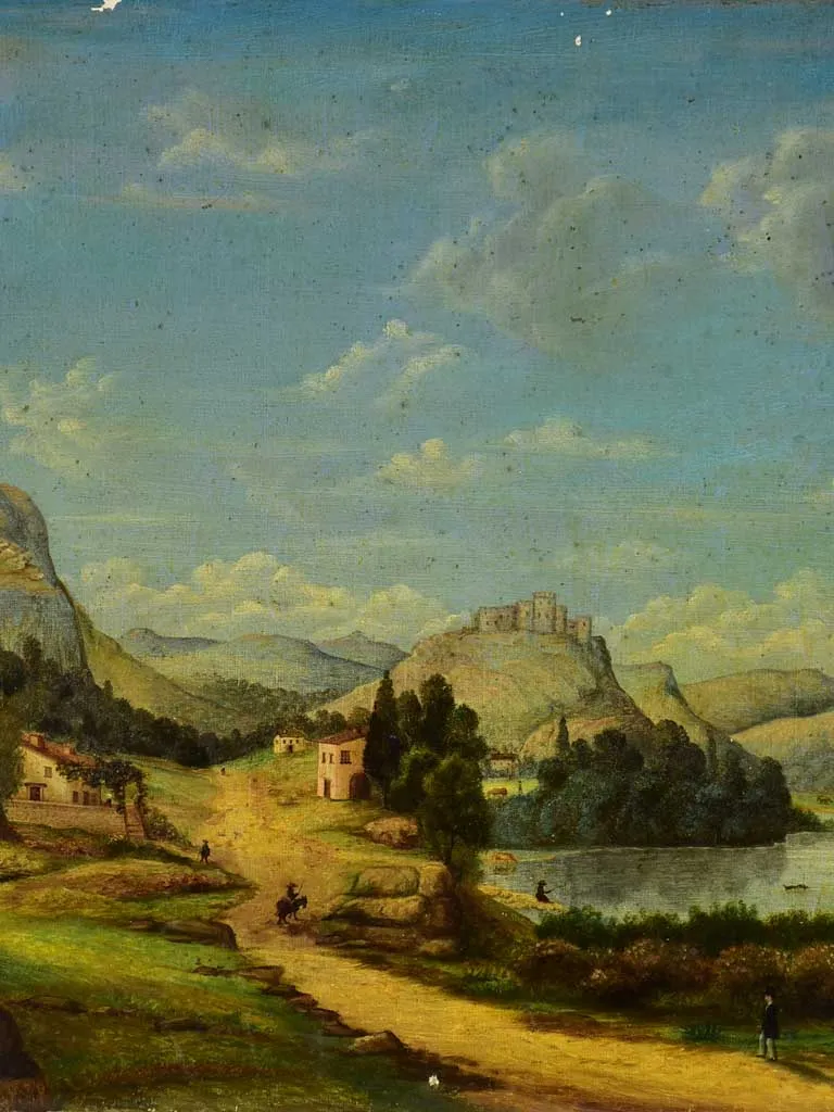 19th Century landscape painting. Oil on canvas, likely Swiss 17¼ x 14¼""