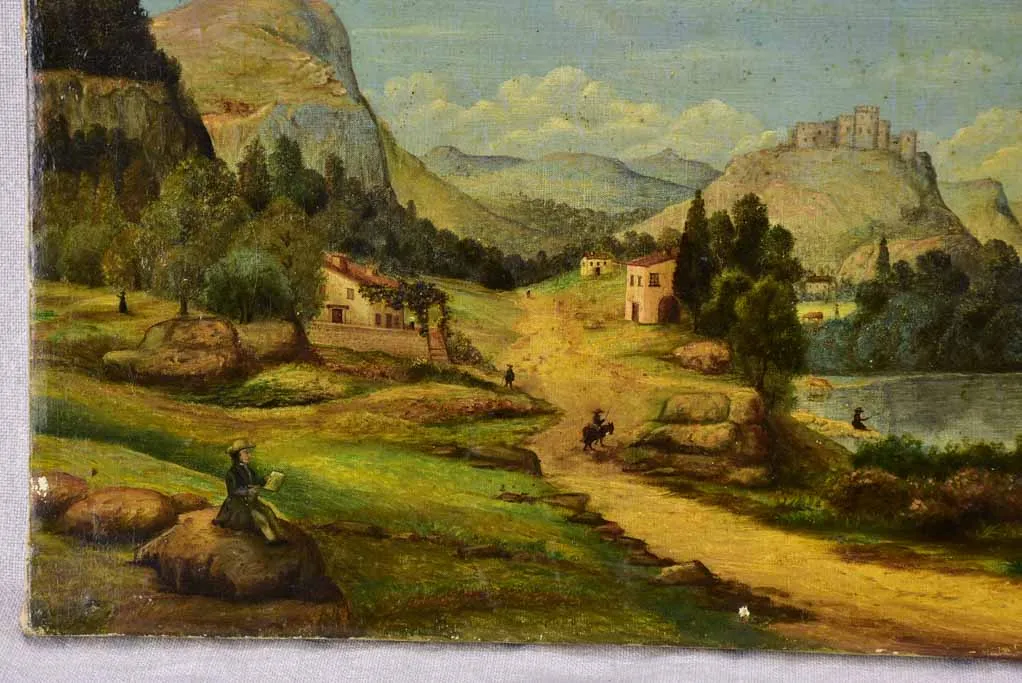 19th Century landscape painting. Oil on canvas, likely Swiss 17¼ x 14¼""