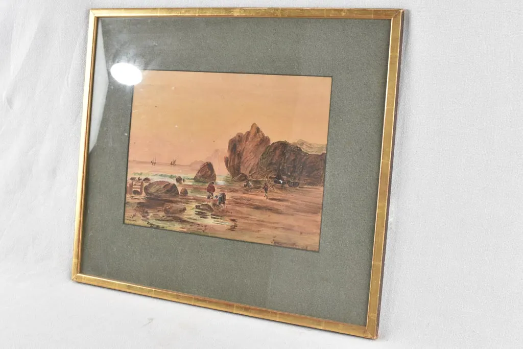 19th century watercolor seascape - low tide 19¼" x 22¾"