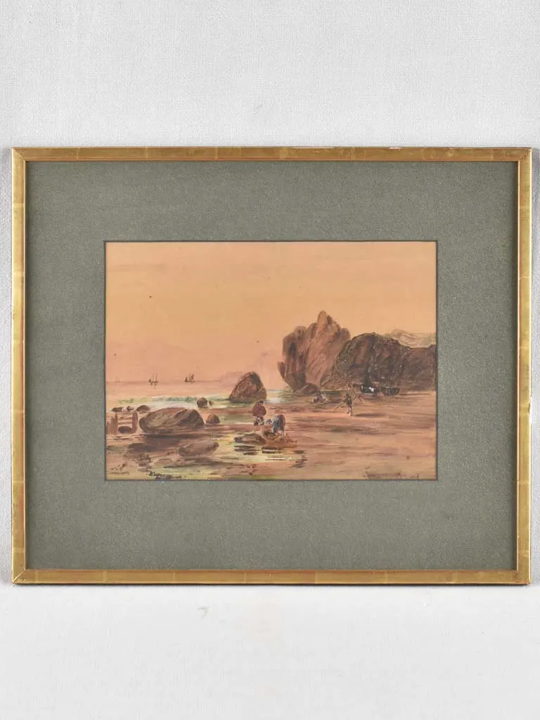 19th century watercolor seascape - low tide 19¼" x 22¾"