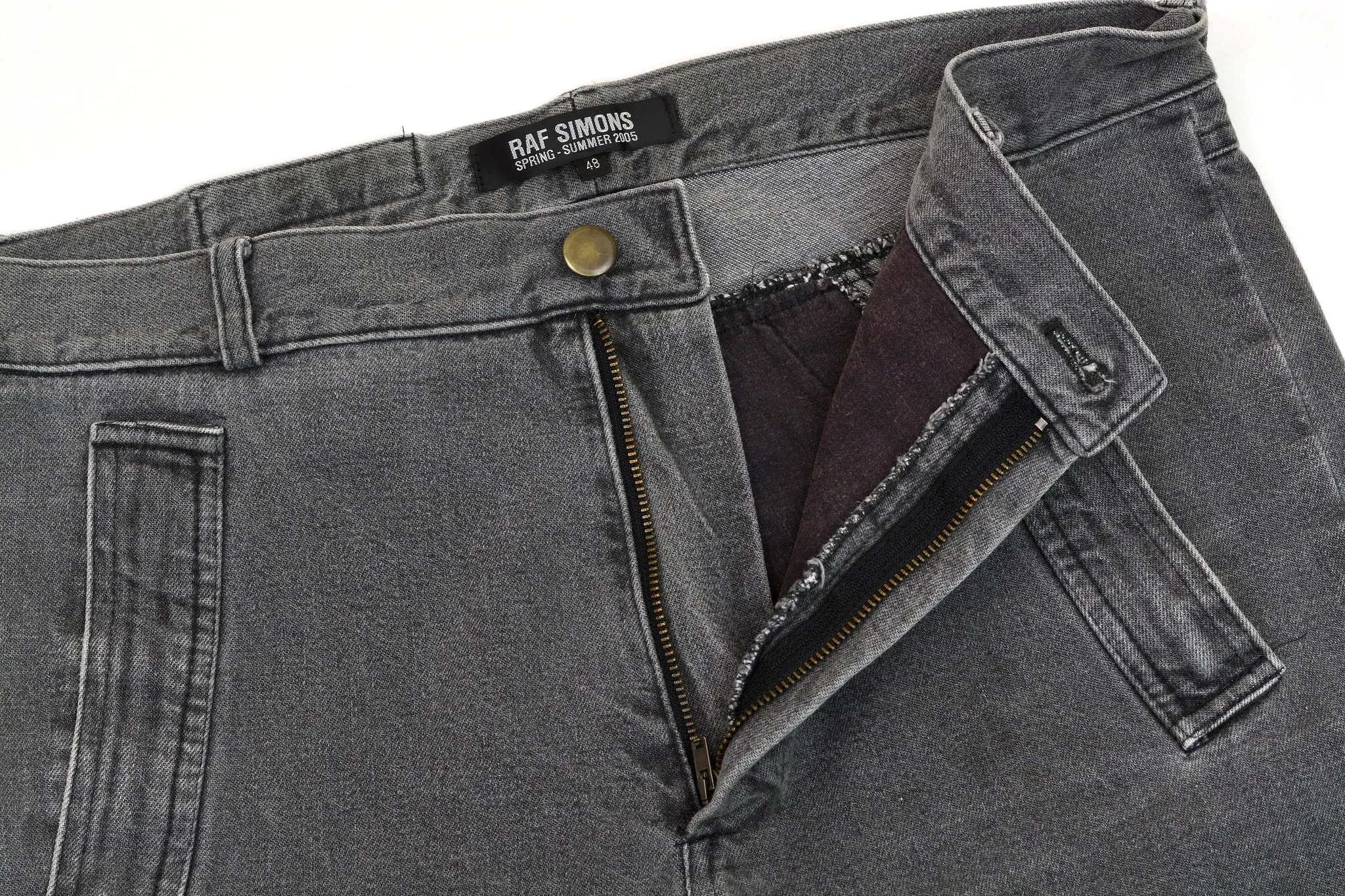 2005 Acid Washed Denim Asymmetric Spiral Jeans with Pocket Details