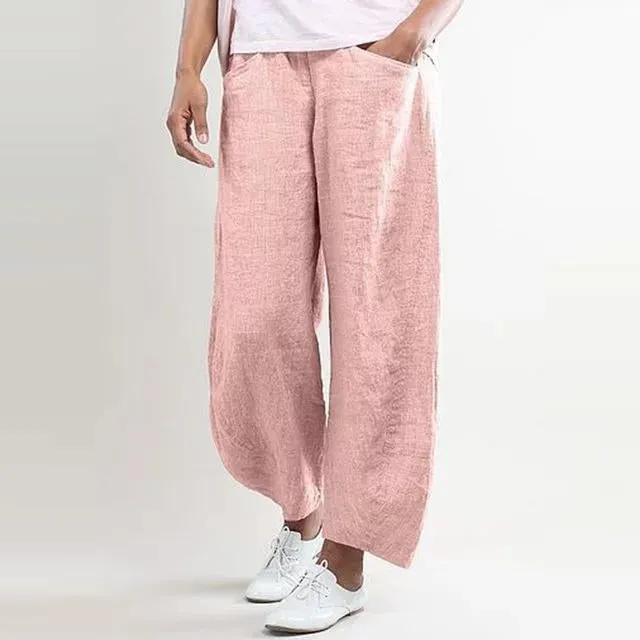 5XL Plus Size Wide Leg High Waisted Linen Pants