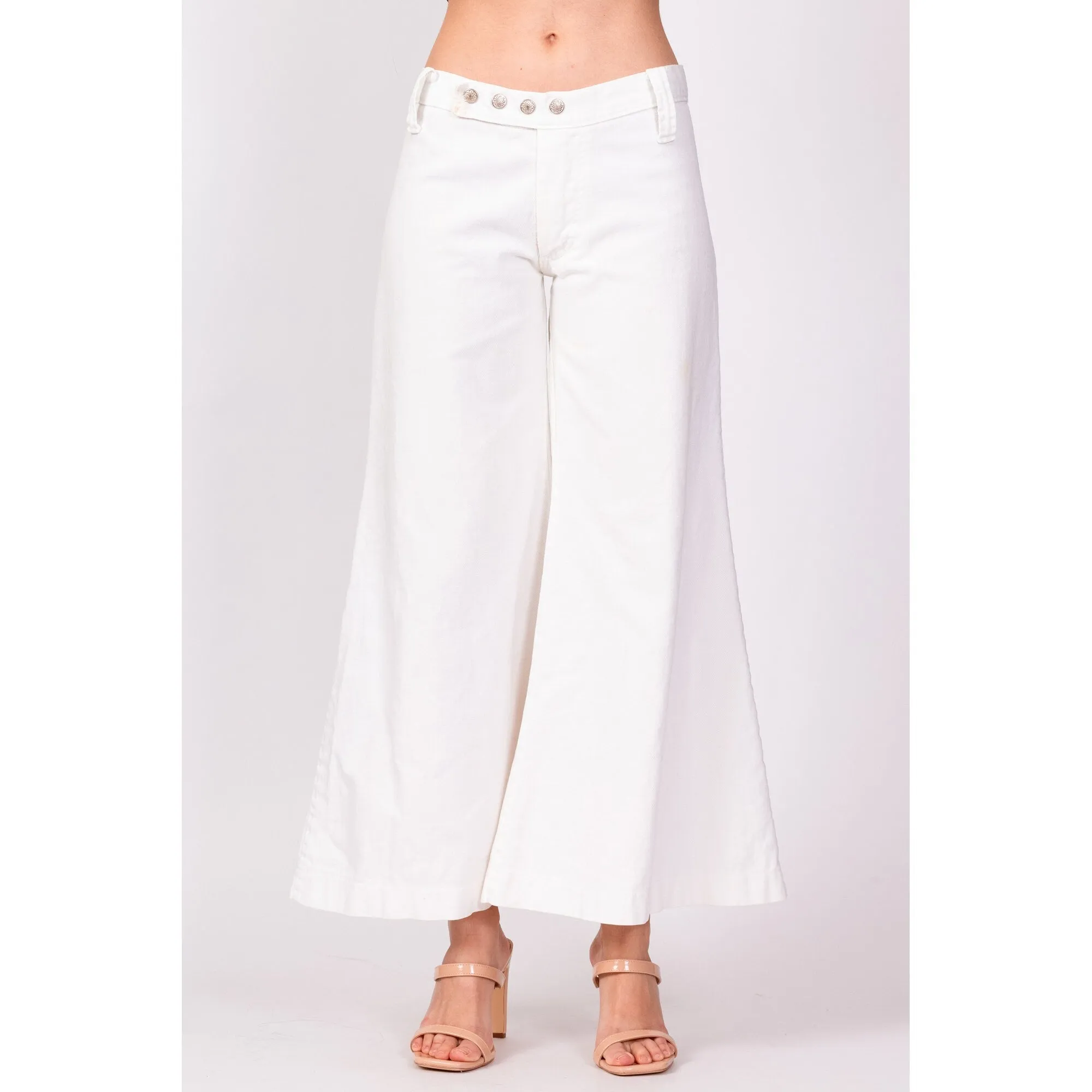 70s White Low Rise Bell Bottoms - Extra Small