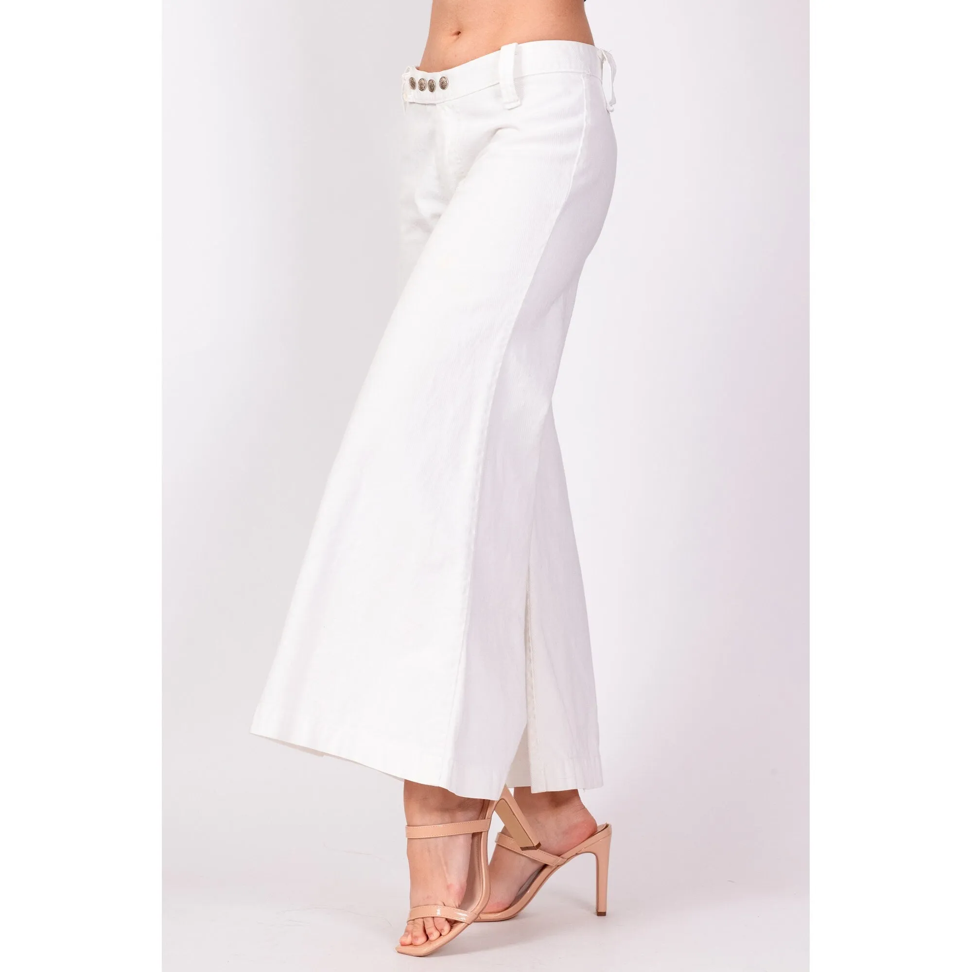 70s White Low Rise Bell Bottoms - Extra Small