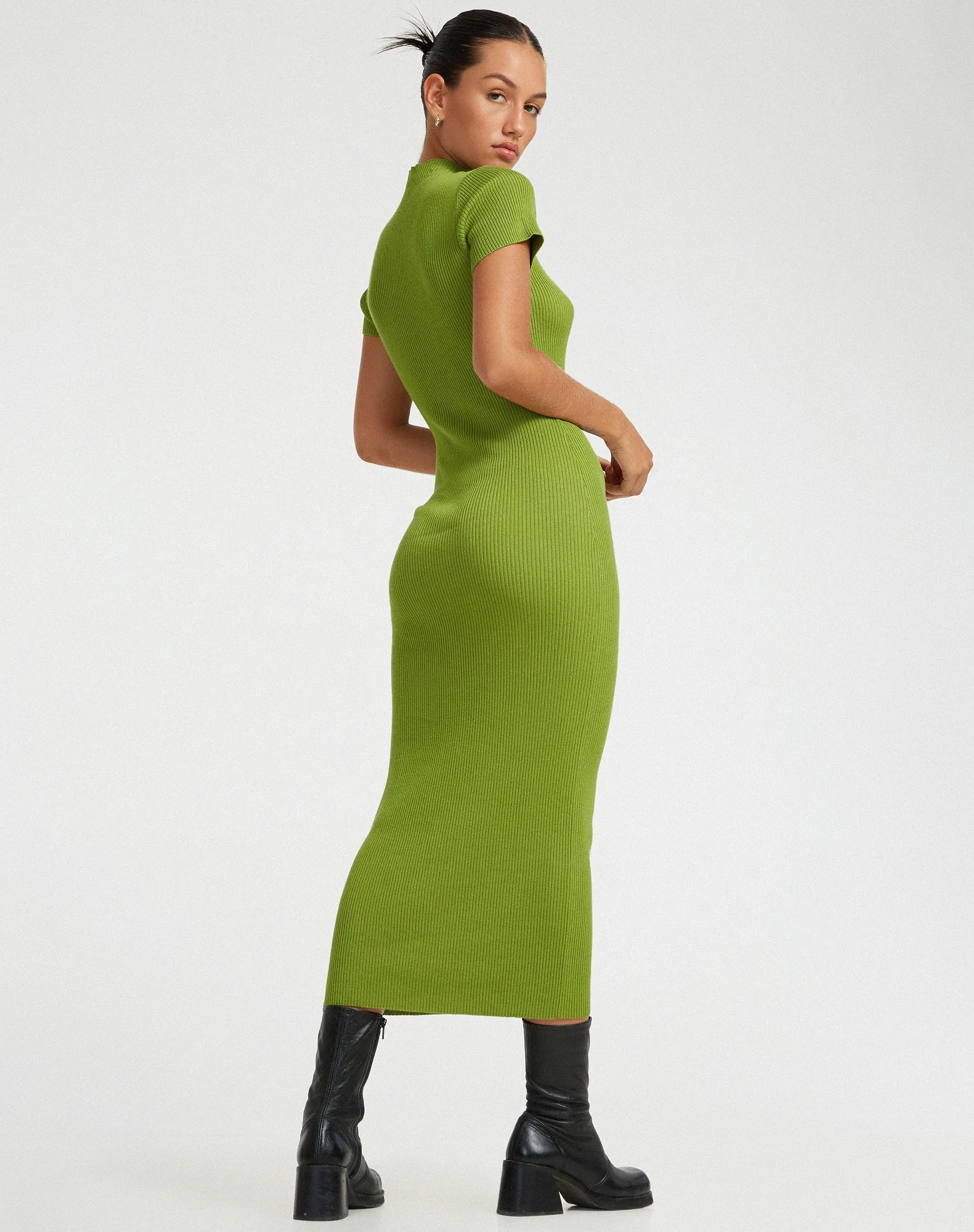 Afiqah Knitted Midi Dress in Golden Lime