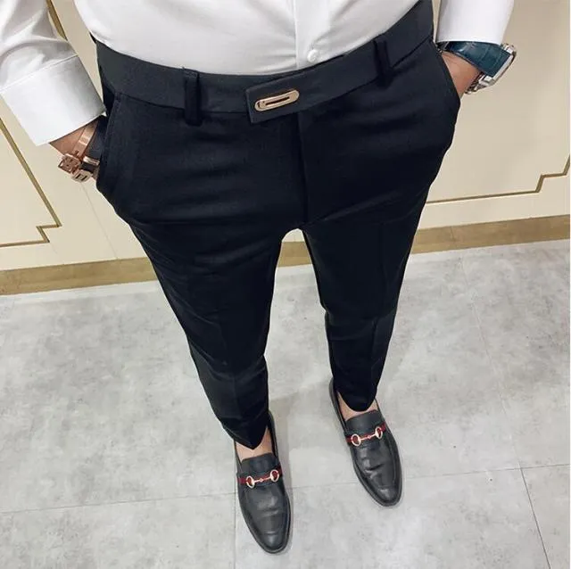 Aidase Spring Men Pants Korean Slim Fit Men Casual Ankle Length Pants Streetwear Men High Quality Black Gray Dress Suit Pant Man