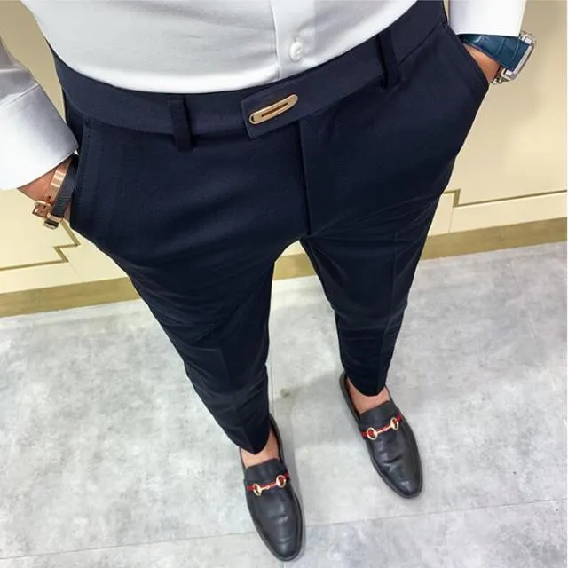 Aidase Spring Men Pants Korean Slim Fit Men Casual Ankle Length Pants Streetwear Men High Quality Black Gray Dress Suit Pant Man