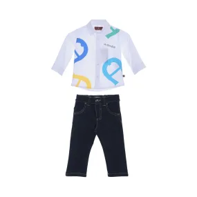 Aigner Kids Bright White & Denim Shirt and Trouser Set