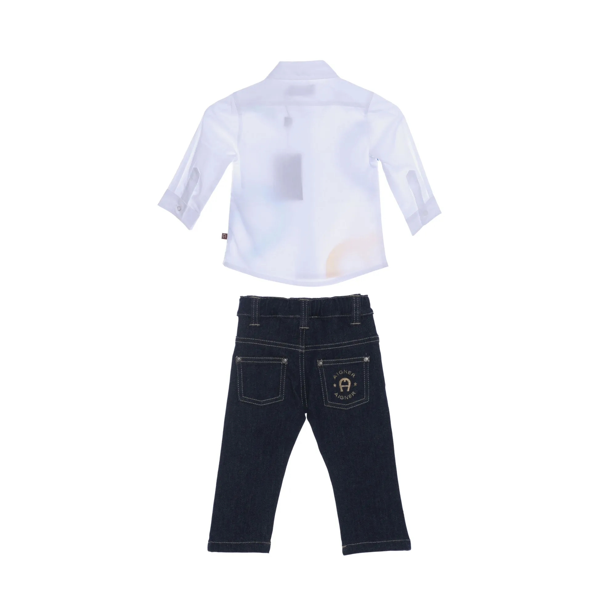 Aigner Kids Bright White & Denim Shirt and Trouser Set