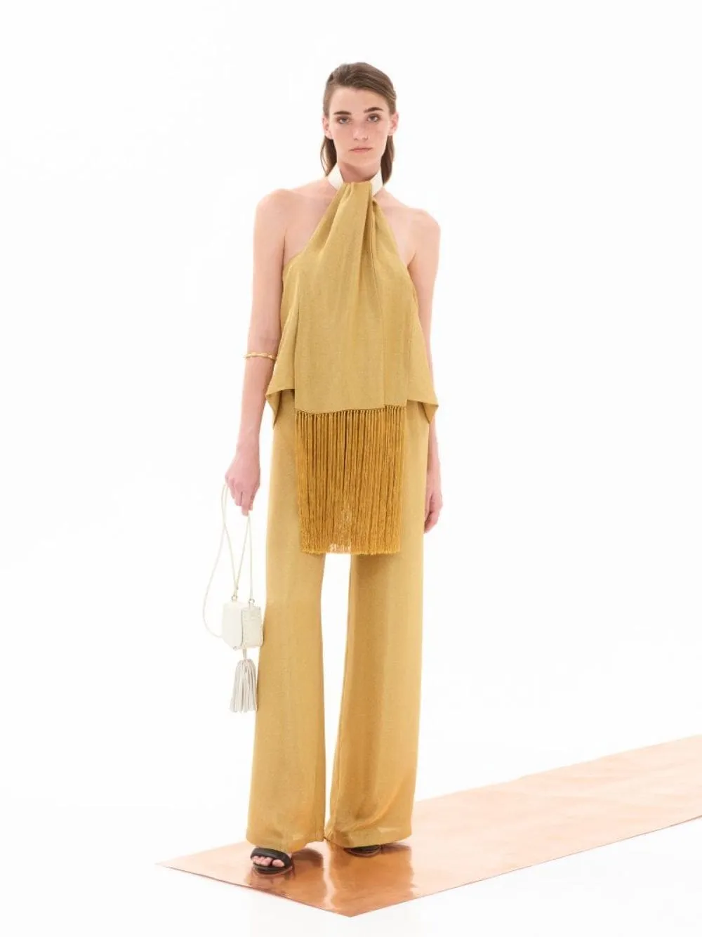 Alcestes Golden Wide-Leg Trousers