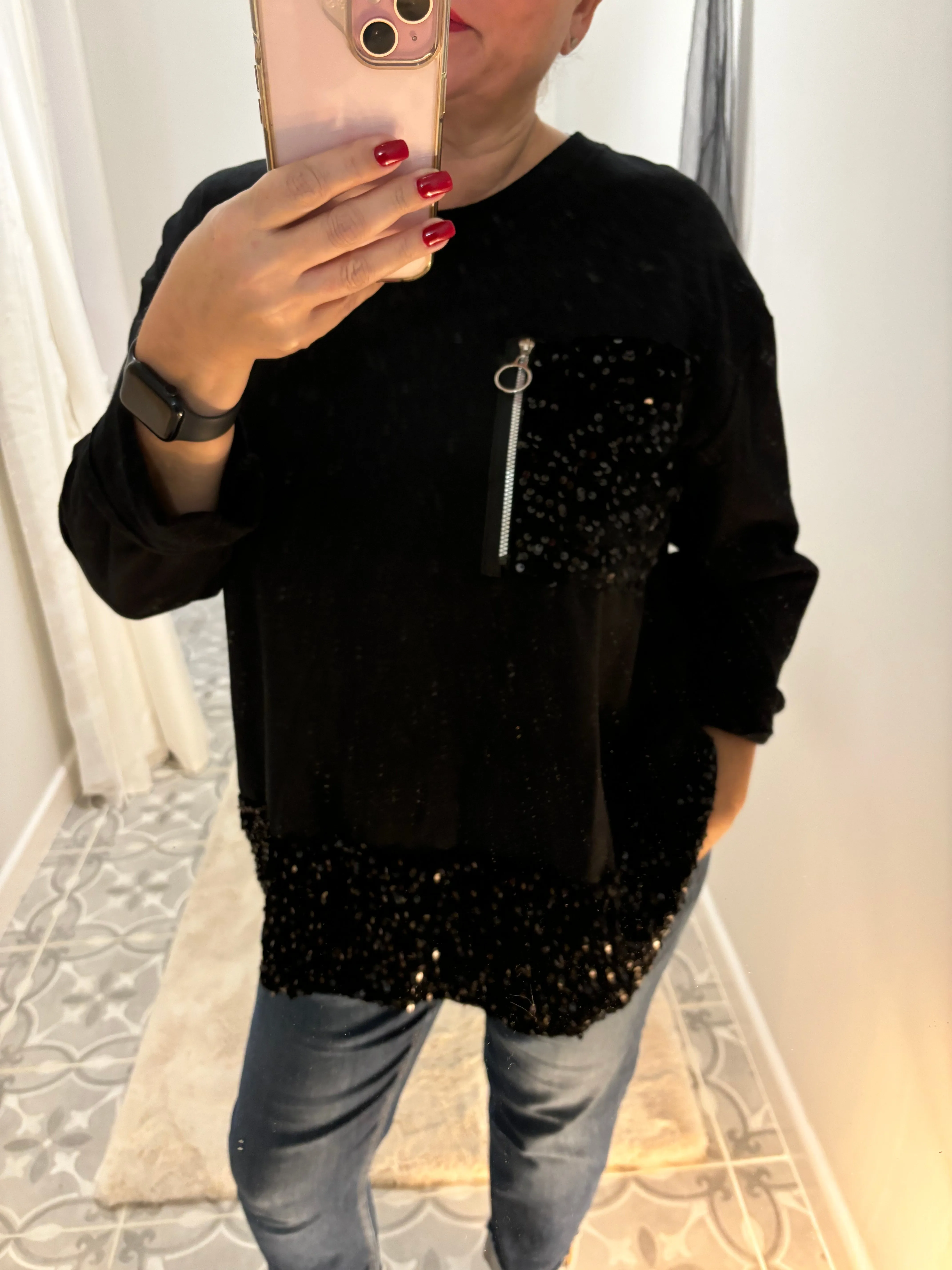 Anita Sequin Pocket Top