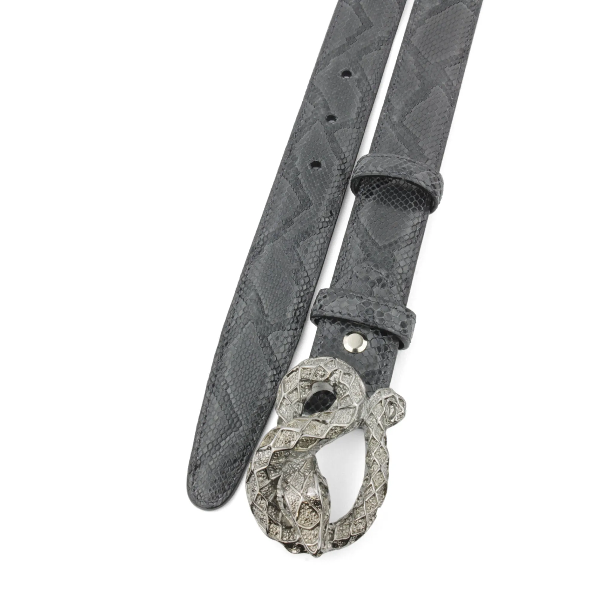 Anthracite Narrow Mock Python Swirling Snake Belt