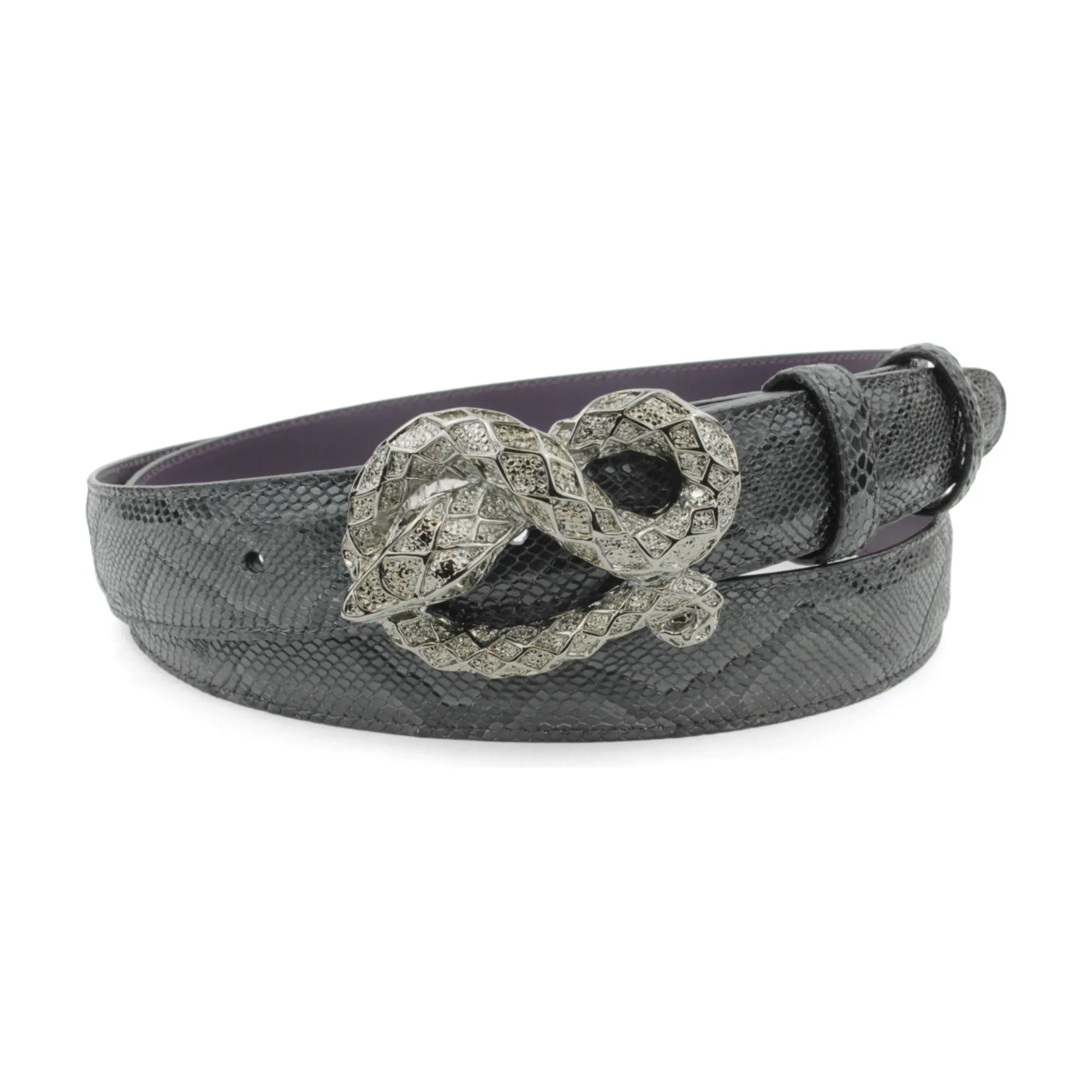 Anthracite Narrow Mock Python Swirling Snake Belt