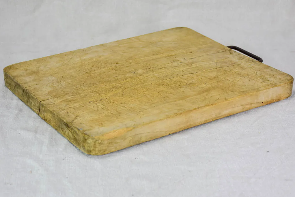 Antique French cutting board with iron handle 14¼" x 17¾"