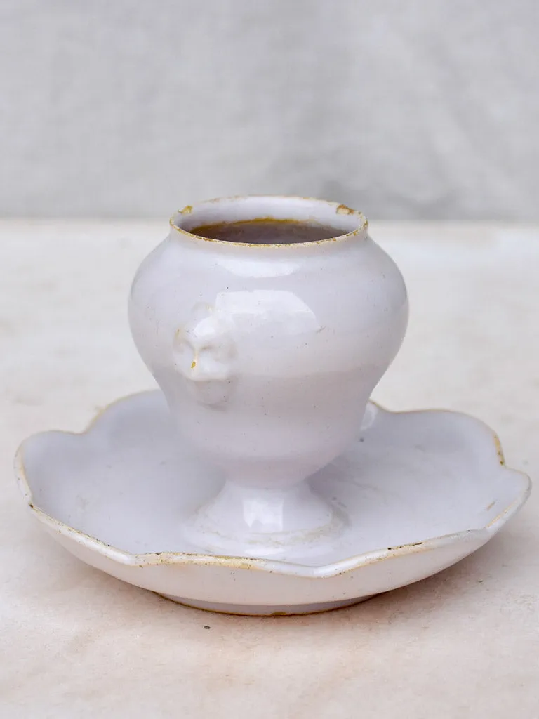 Antique French mustard dish with rippled edge