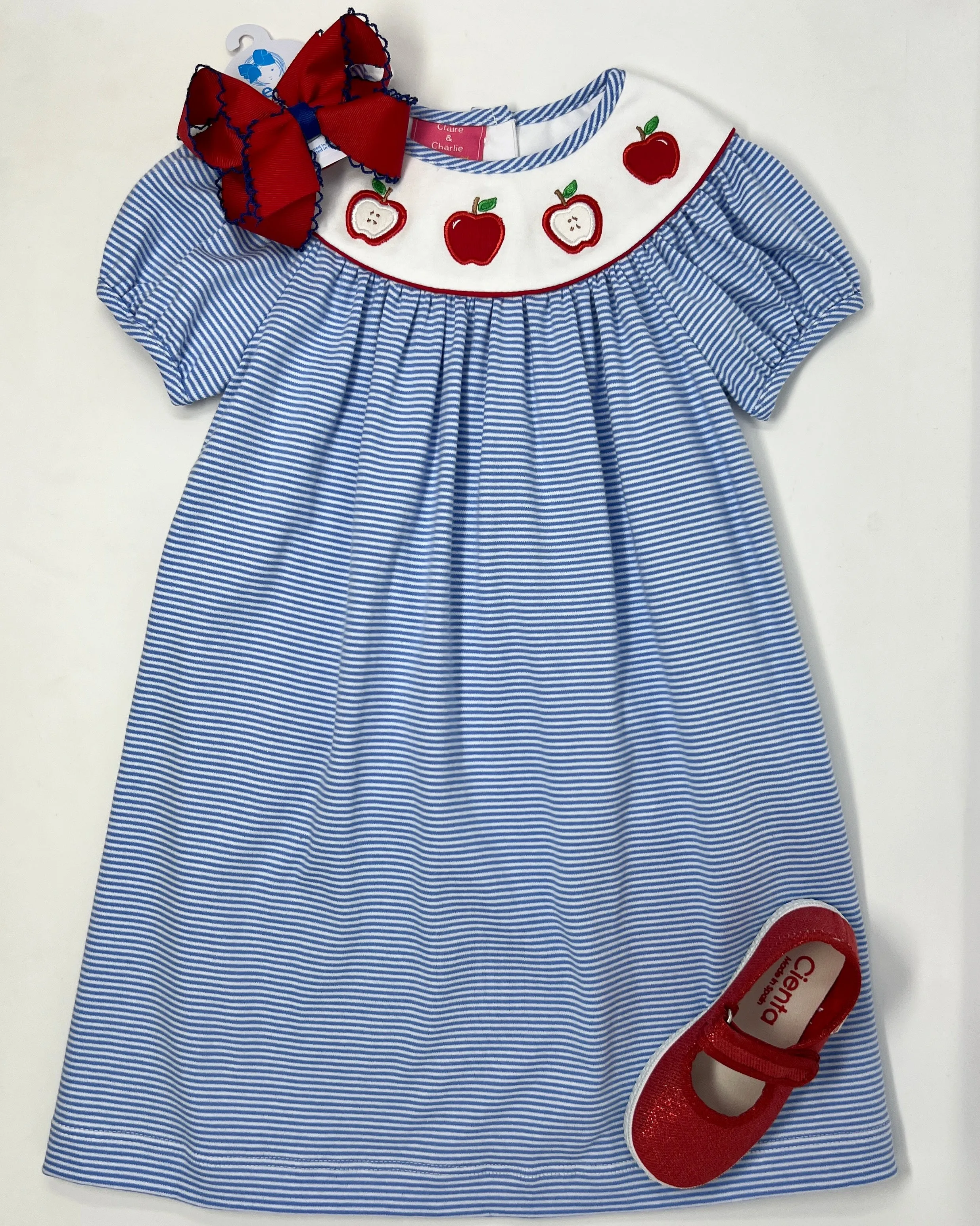 Apples Girl's S/S Periwinkle Stripe Bishop