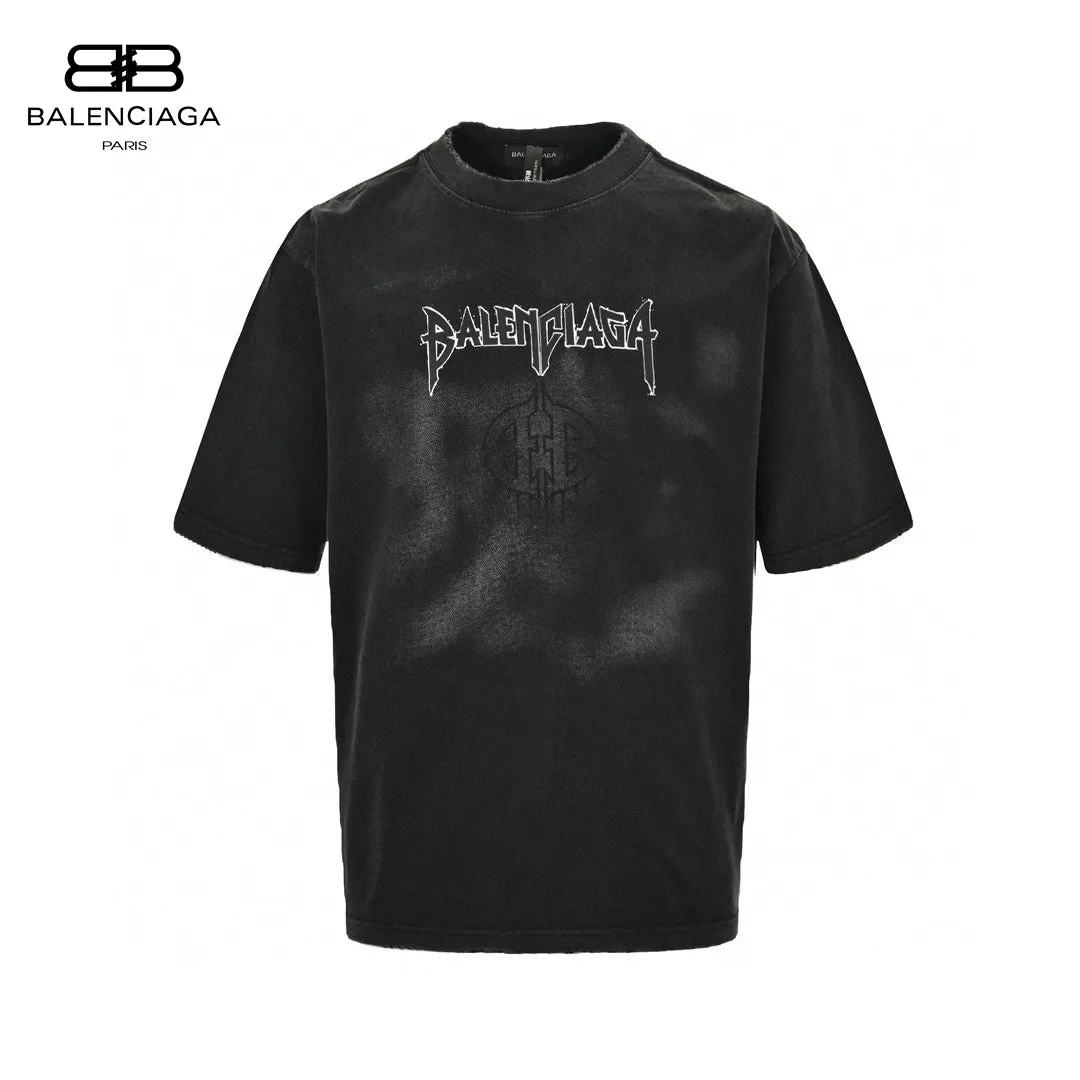 Balenciaga Distressed Logo T-Shirt in Black