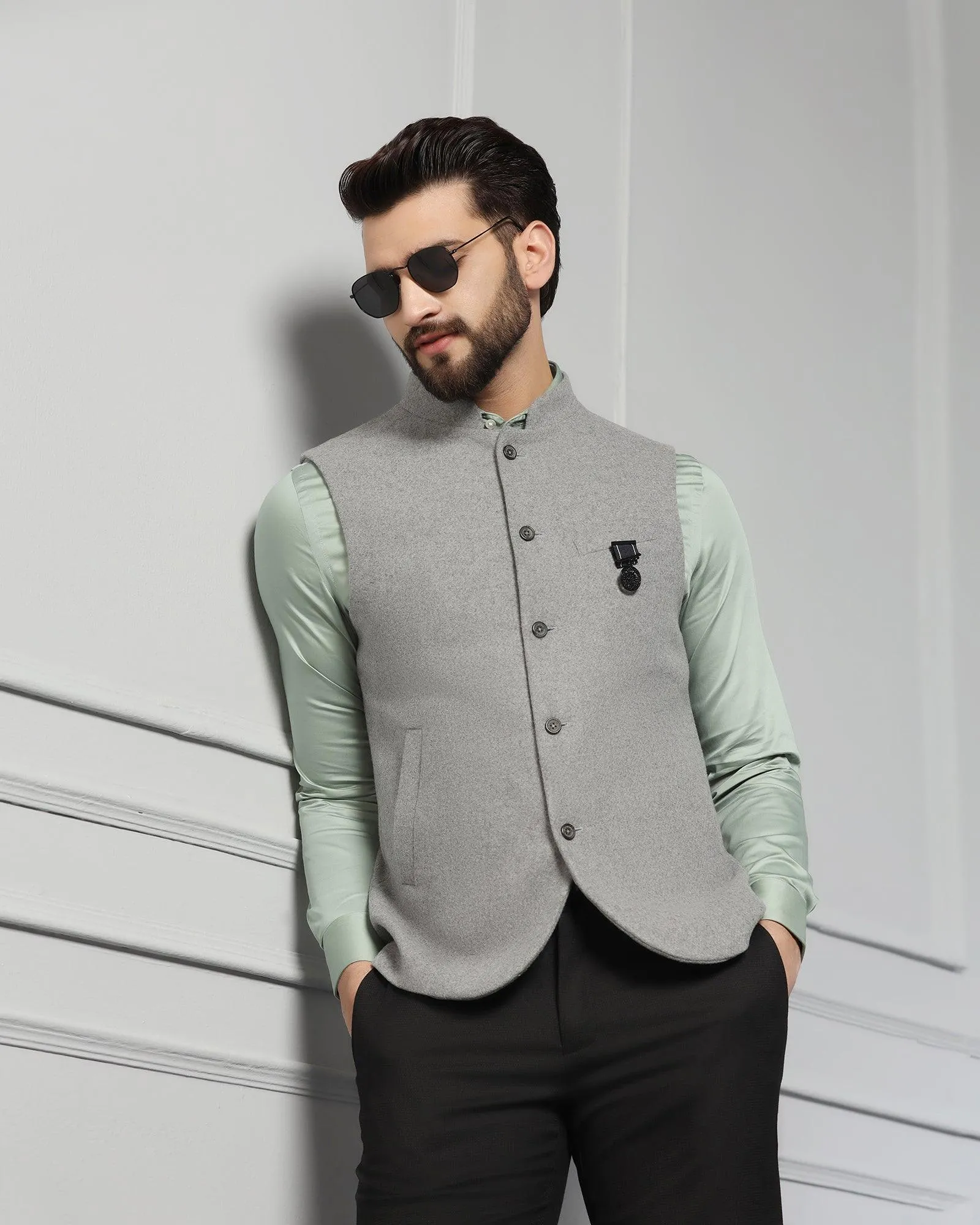 Bandhgala Casual Grey Solid Waistcoat - Canford