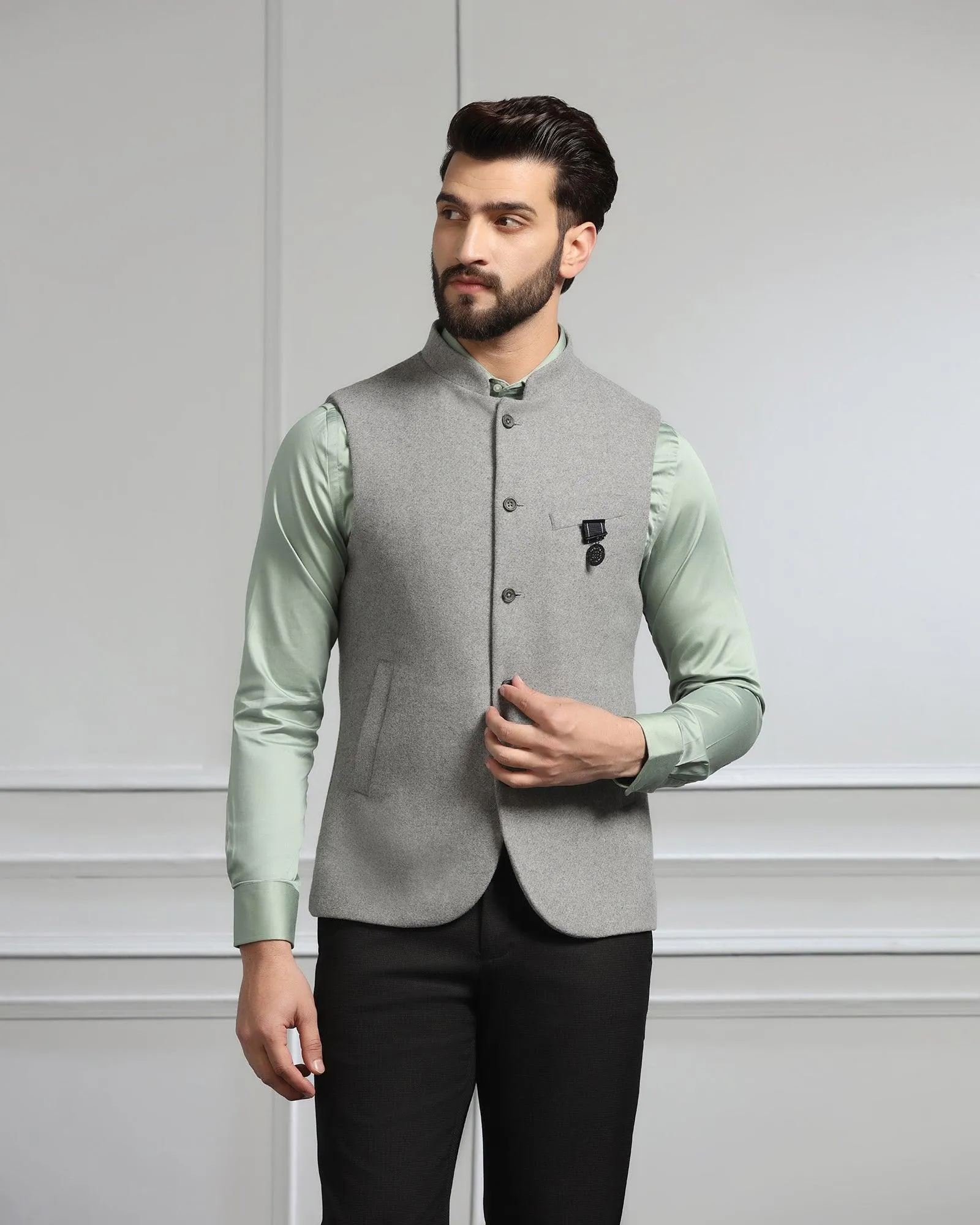 Bandhgala Casual Grey Solid Waistcoat - Canford