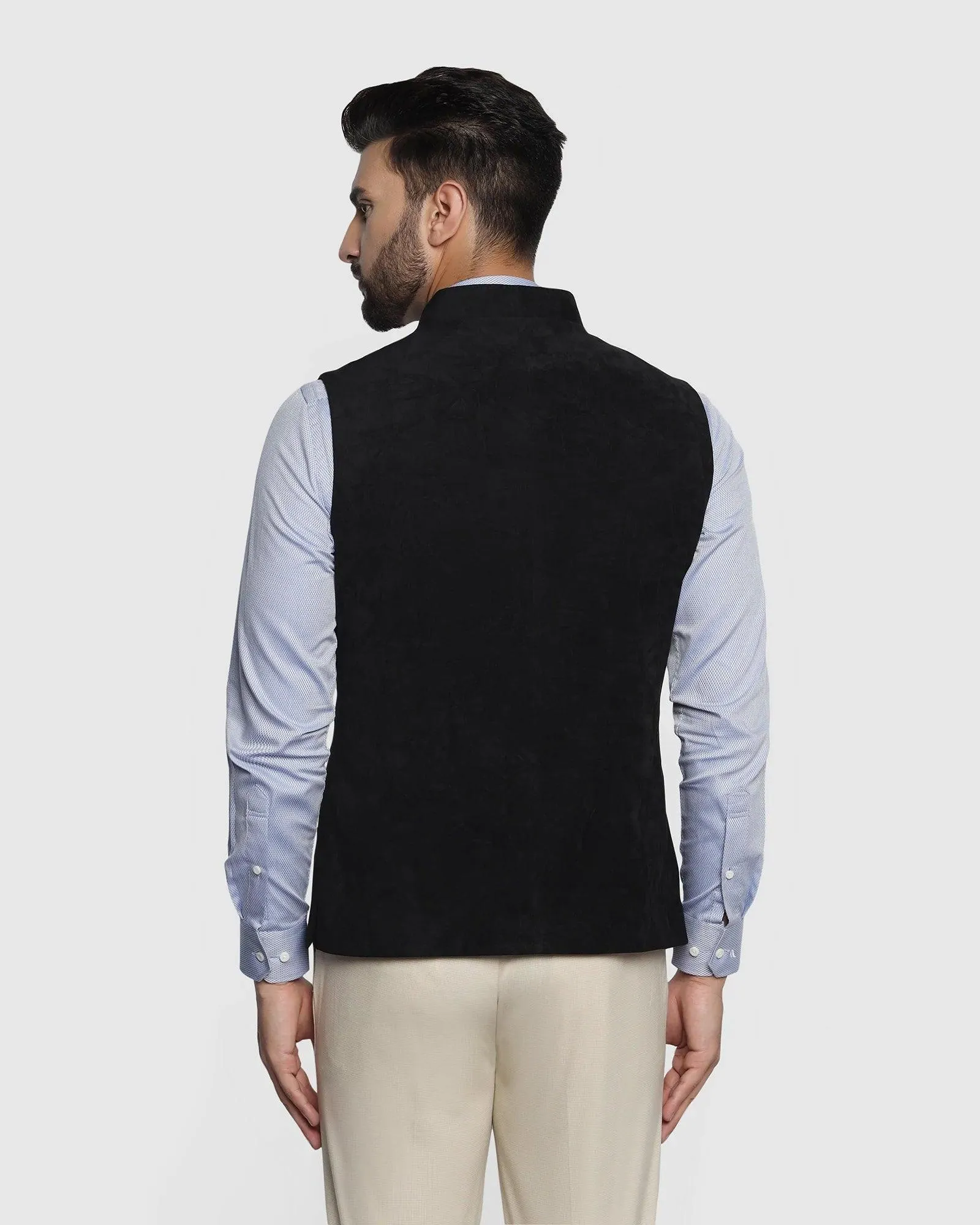 Bandhgala Casual Jet Black Textured Waistcoat - Vasteras