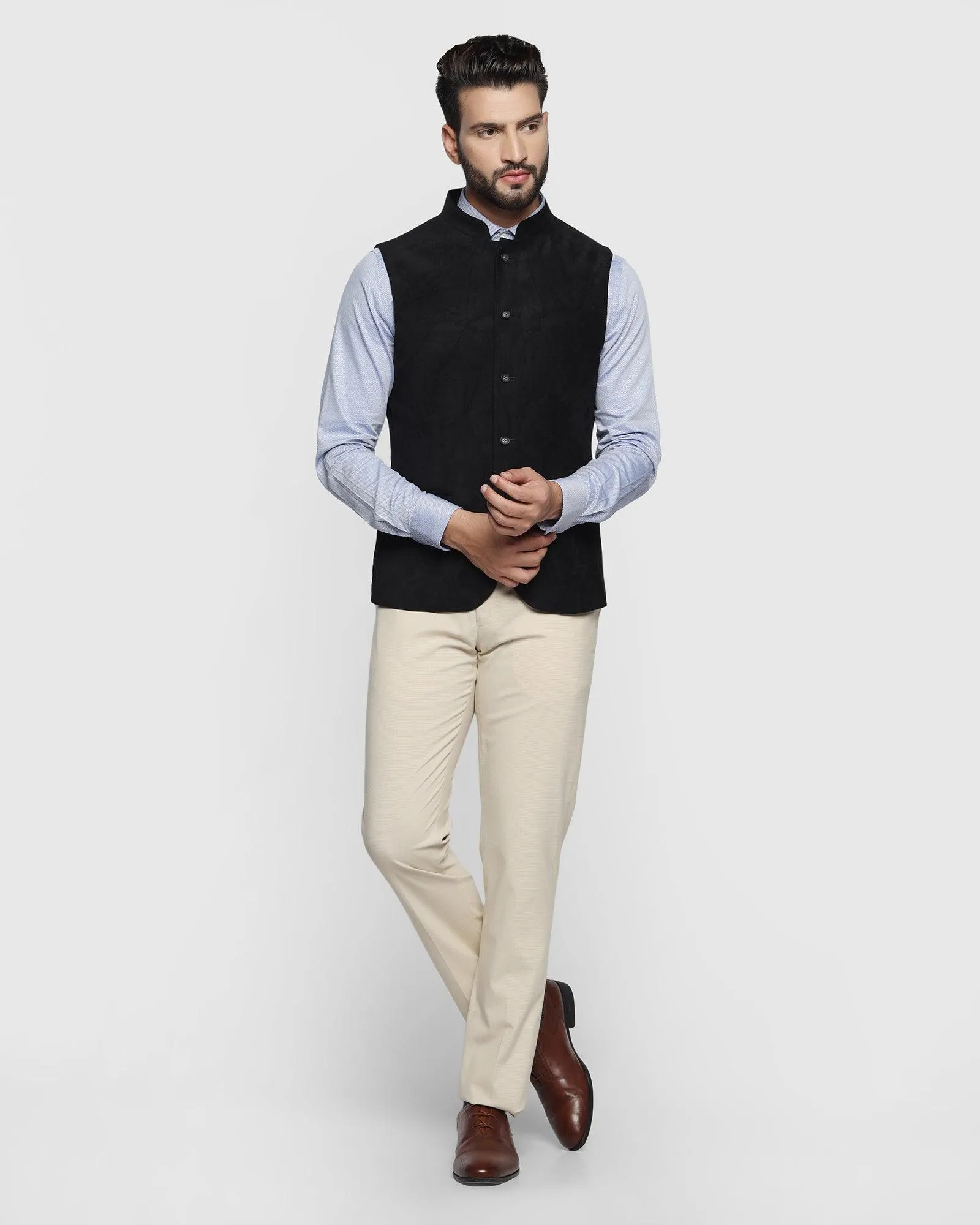 Bandhgala Casual Jet Black Textured Waistcoat - Vasteras