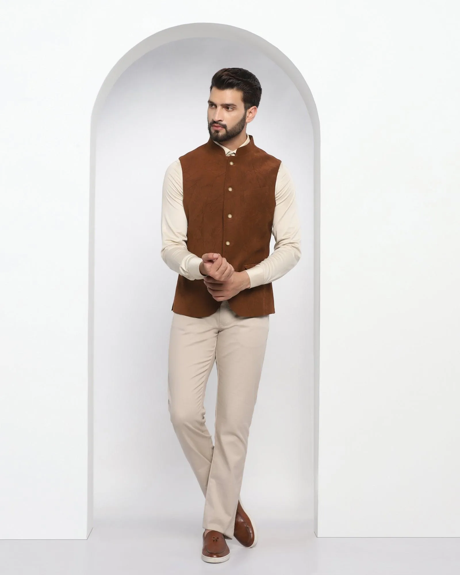 Bandhgala Casual Rust Textured Waistcoat - Vasteras