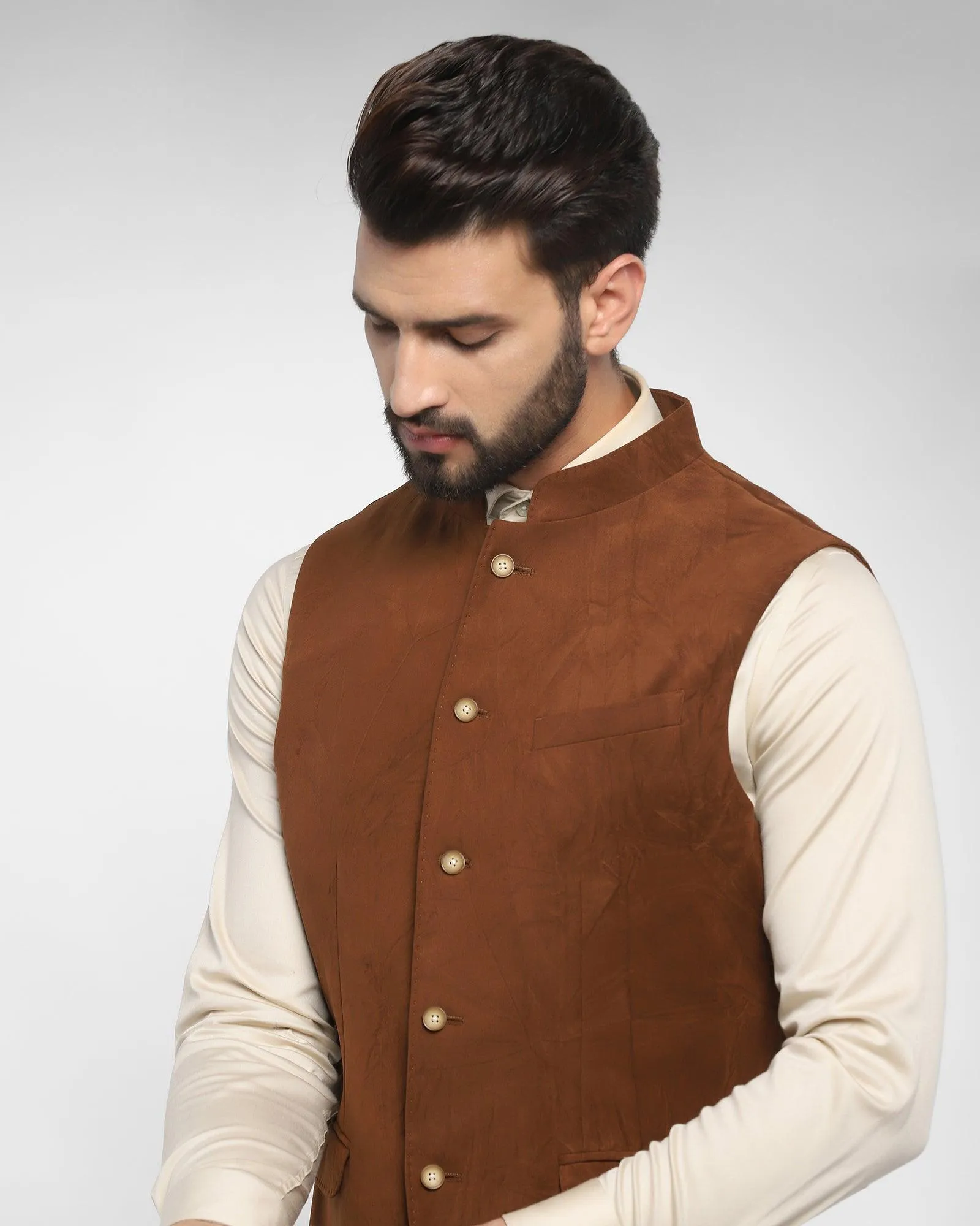 Bandhgala Casual Rust Textured Waistcoat - Vasteras