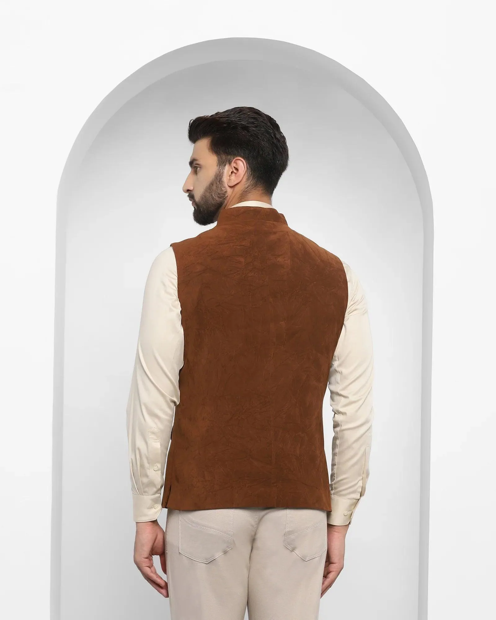 Bandhgala Casual Rust Textured Waistcoat - Vasteras