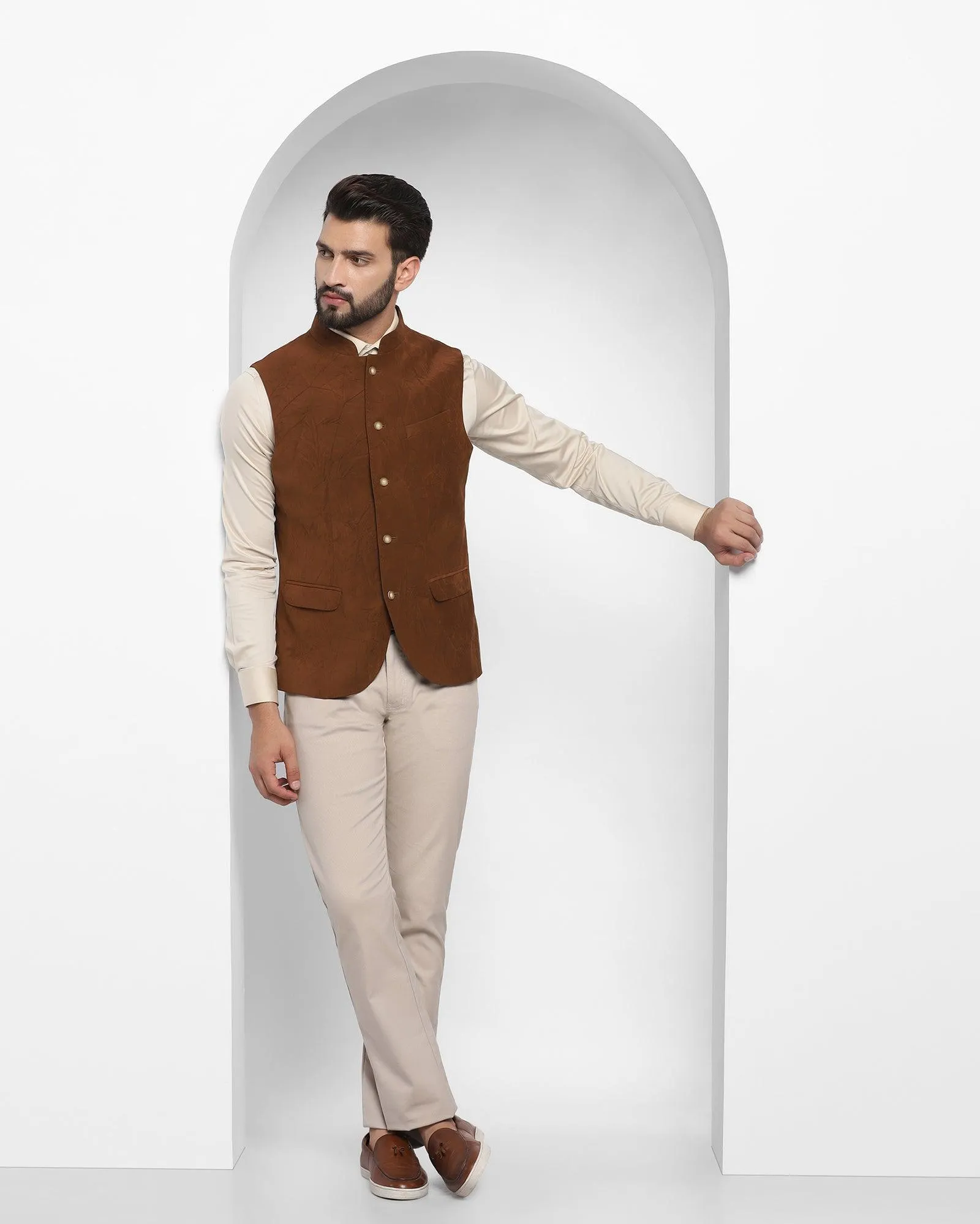 Bandhgala Casual Rust Textured Waistcoat - Vasteras