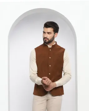 Bandhgala Casual Rust Textured Waistcoat - Vasteras