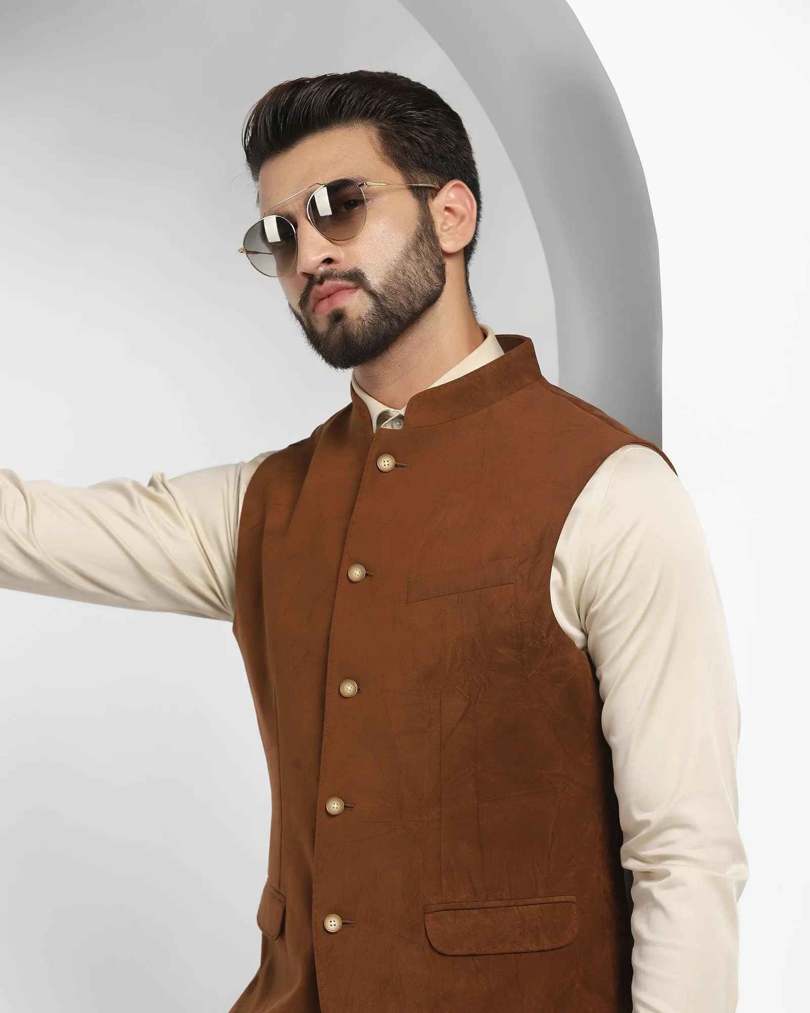 Bandhgala Casual Rust Textured Waistcoat - Vasteras