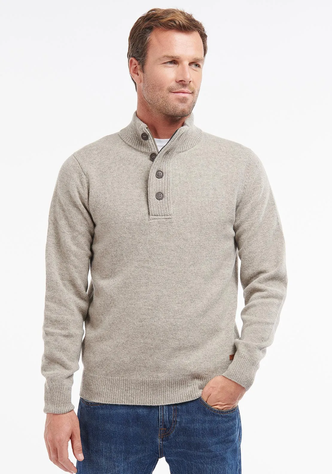 Barbour Mens Patch Half Zip Jumper, Stone