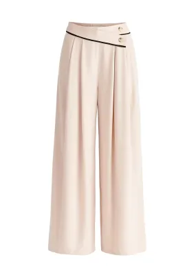 Beige and Black Asymmetric Waistband Trousers