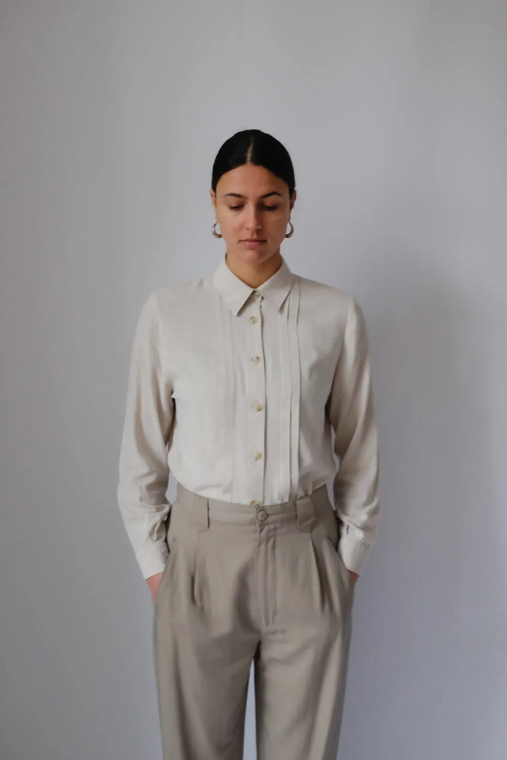 BEIGE PLEATED MAC VINTAGE PANTS