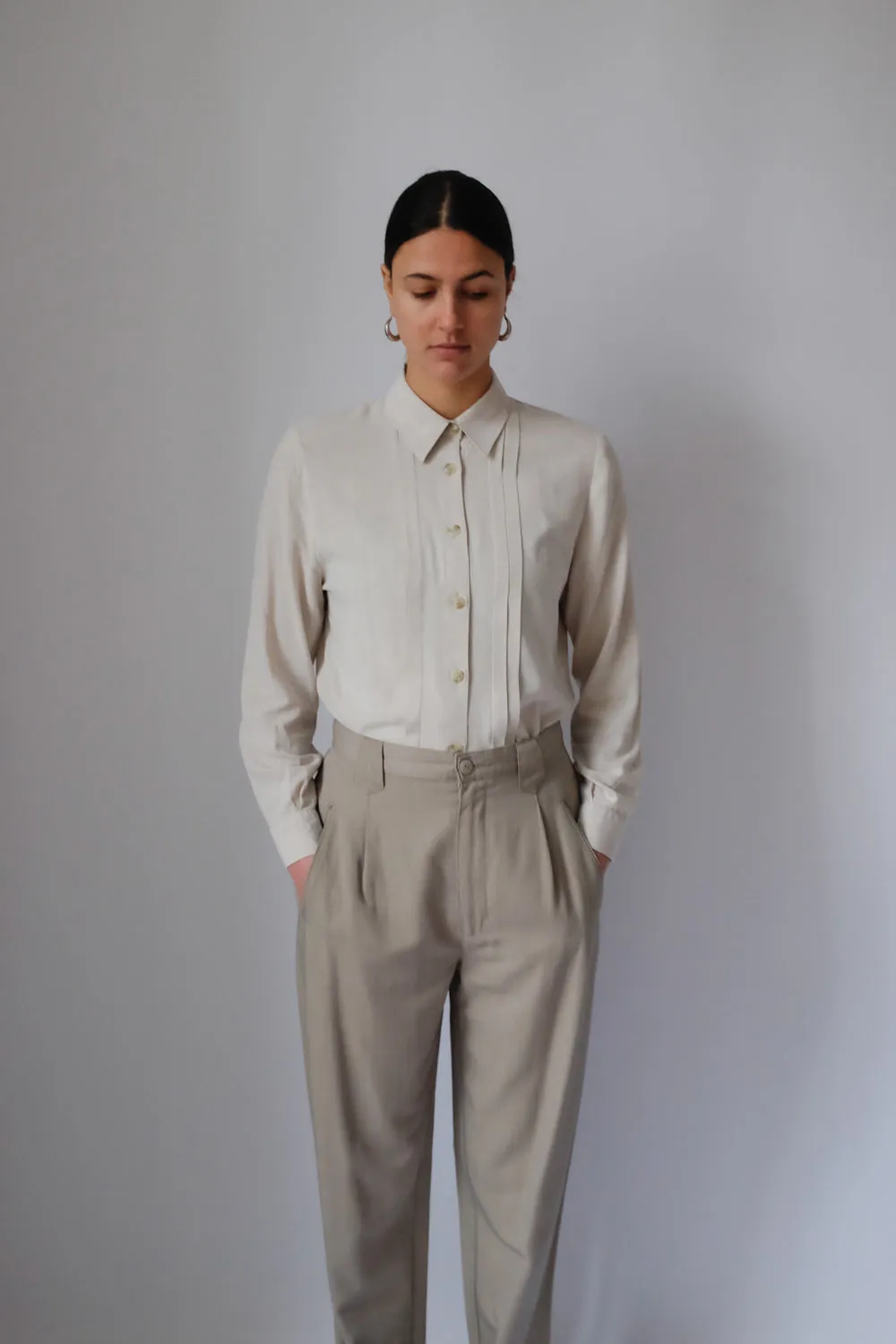 BEIGE PLEATED MAC VINTAGE PANTS