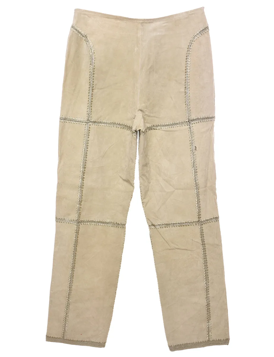 Beige Suede Patchwork Trousers - W31 L30