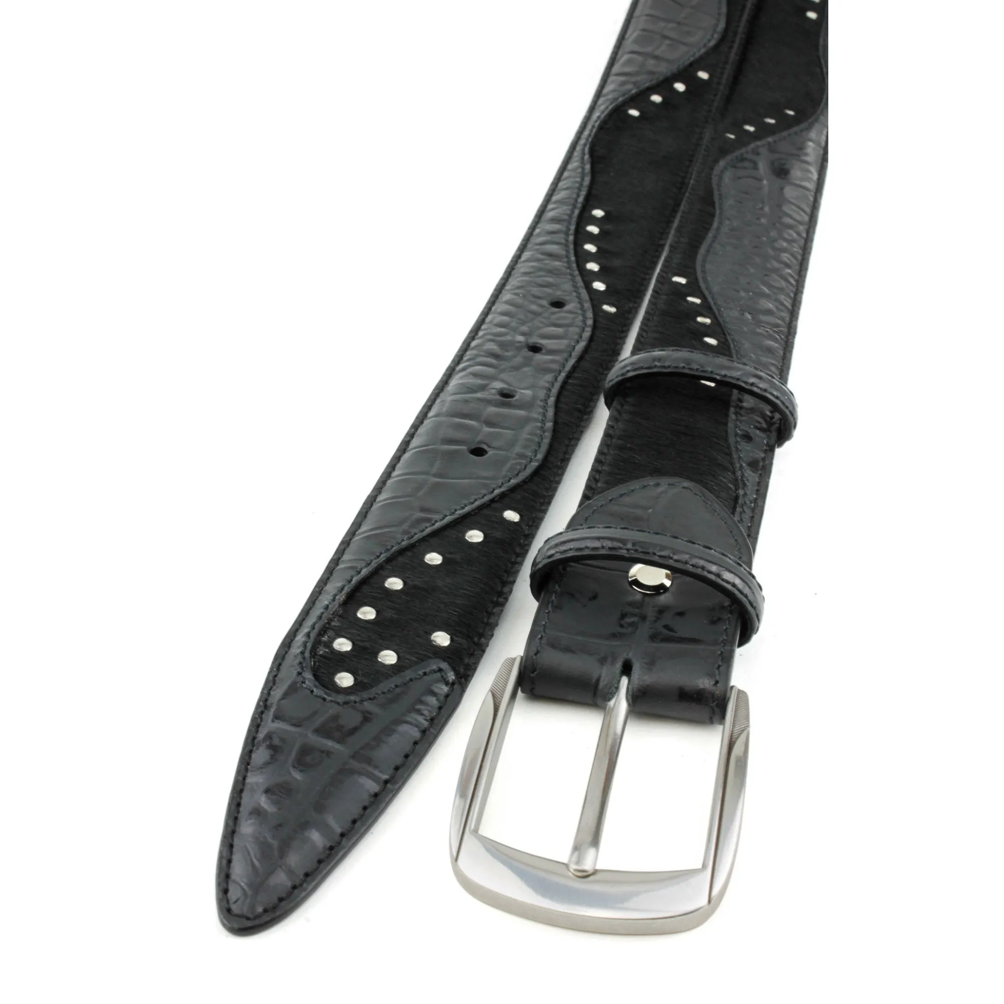 Belafonte Croc/Pony Mix Studded Etched Prong Belt