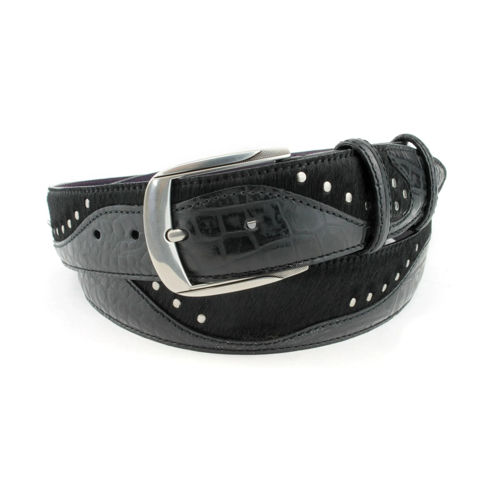 Belafonte Croc/Pony Mix Studded Etched Prong Belt