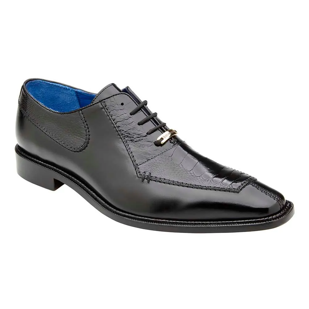 Belvedere Biagio Men's Split-Toe Oxfords Black Ostrich / Calf-Skin Leather Shoes