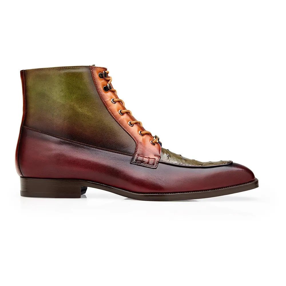 Belvedere Greco Burgundy Ostrich & Italian Leather Ankle Boots