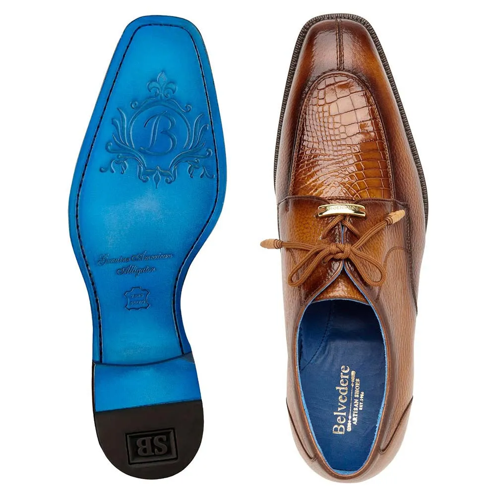 Belvedere Primo Almond Safari Alligator & Pebble Grain Derby Shoes