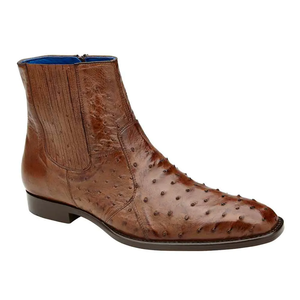 Belvedere Roger Men's Ankle Zipper Brandy Genuine Ostrich Boots