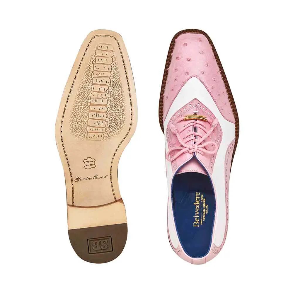 Belvedere Sesto Men's Oxfords Rose Pink/White Genuine Ostrich Shoes