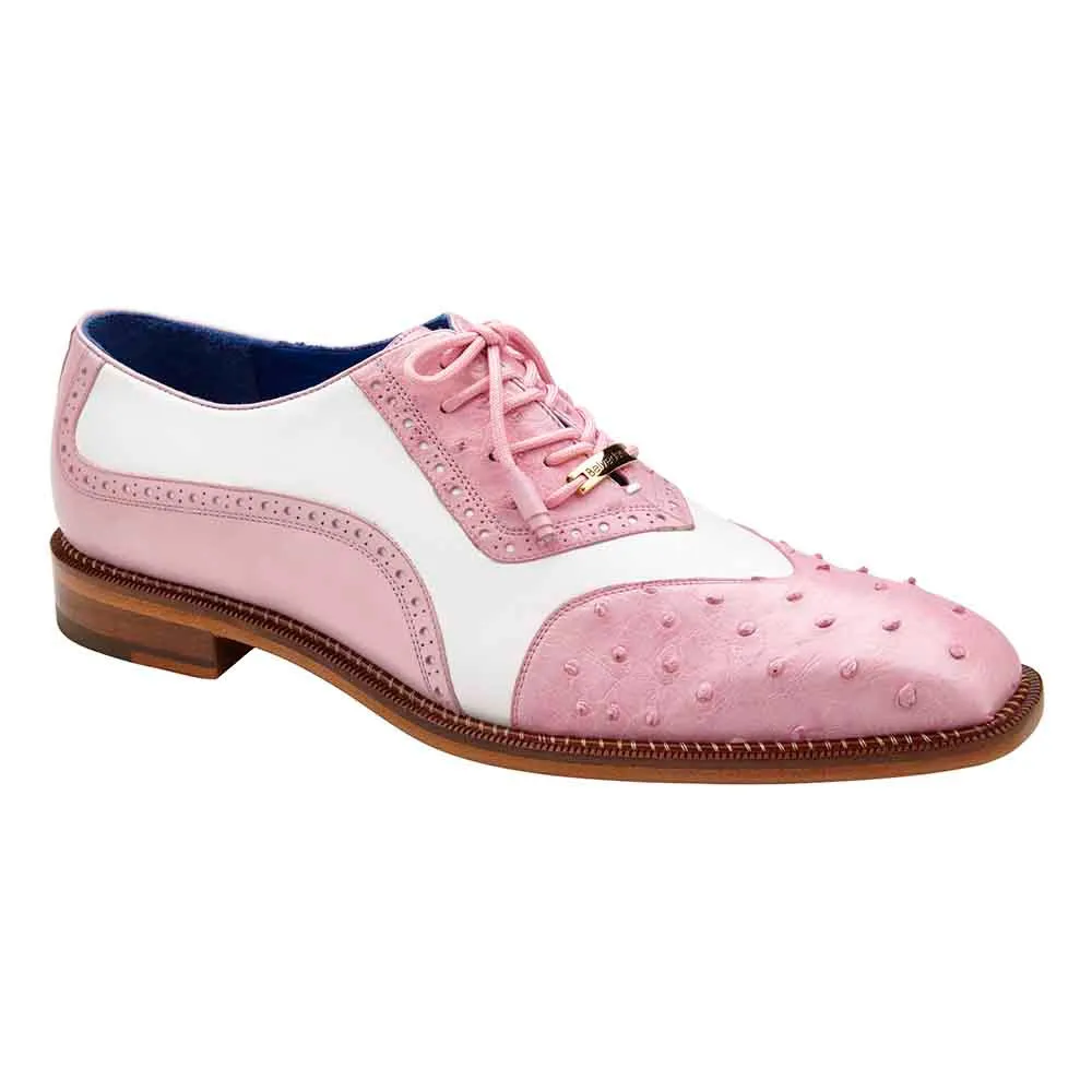 Belvedere Sesto Men's Oxfords Rose Pink/White Genuine Ostrich Shoes