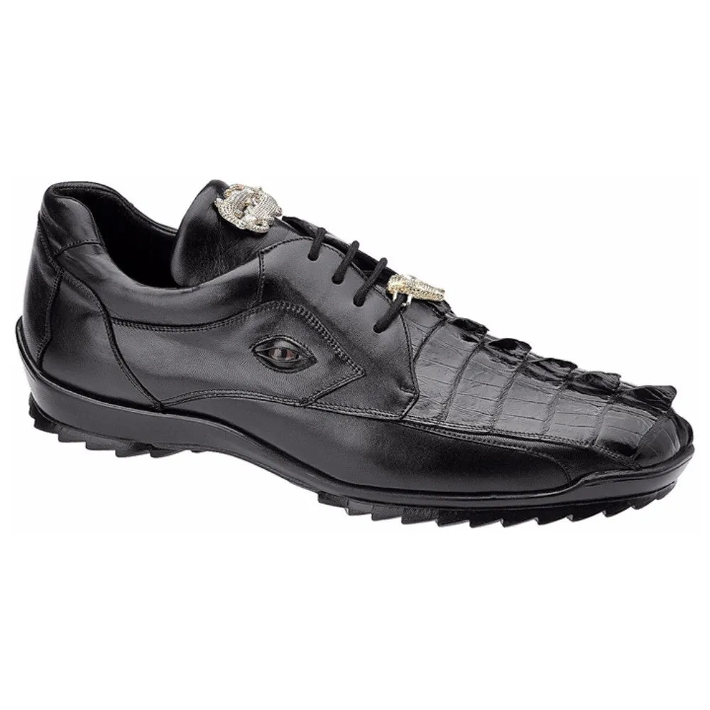 Belvedere Vasco Men's Black Hornback Crocodile & Soft Calf Sneakers